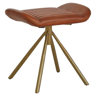 Orsina Buffalo Tan Leather Footstool – Gold Iron Base Ottoman