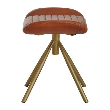 Orsina Buffalo Tan Leather Footstool – Gold Iron Base Ottoman