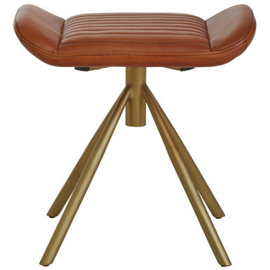 Orsina Buffalo Tan Leather Footstool – Gold Iron Base Ottoman