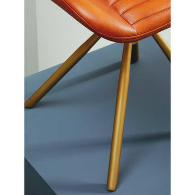 Orsina Buffalo Tan Leather Footstool – Gold Iron Base Ottoman