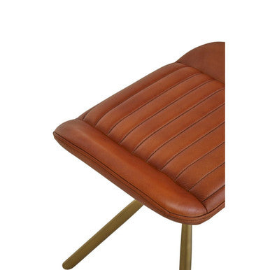 Orsina Buffalo Tan Leather Footstool – Gold Iron Base Ottoman