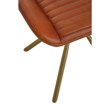 Orsina Buffalo Tan Leather Footstool – Gold Iron Base Ottoman