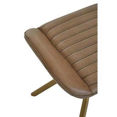 Orsina Buffalo Grey Leather Footstool – Modern Ottoman with Gold Base