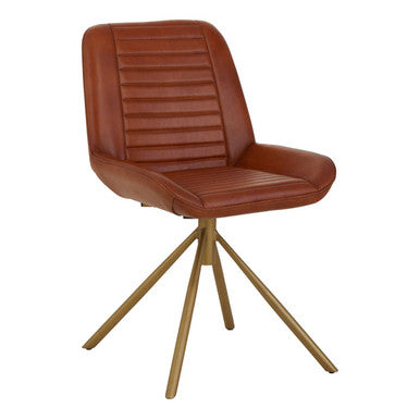 Orsina Buffalo Tan Leather Accent Chair with Pleated Gold Legs