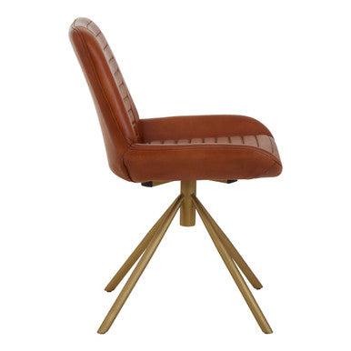 Orsina Buffalo Tan Leather Accent Chair with Pleated Gold Legs