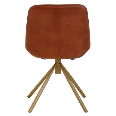Orsina Buffalo Tan Leather Accent Chair with Pleated Gold Legs