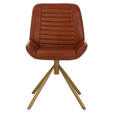 Orsina Buffalo Tan Leather Accent Chair with Pleated Gold Legs