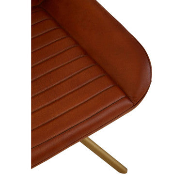Orsina Buffalo Tan Leather Accent Chair with Pleated Gold Legs
