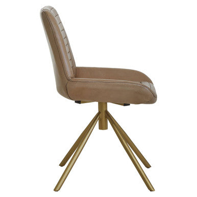 Orsina Buffalo Grey Leather Accent Chair with Gold Legs | Modern Seating