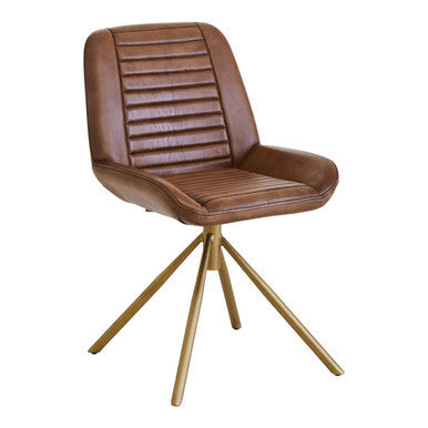 Orsina Buffalo Brown Leather Accent Chair with Gold Legs | Modern Armchair