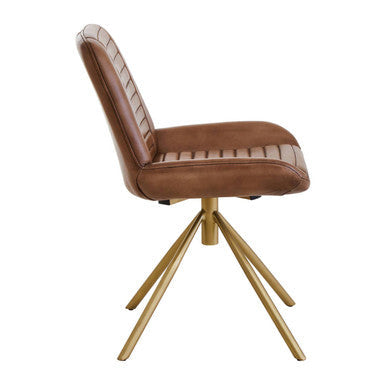 Orsina Buffalo Brown Leather Accent Chair with Gold Legs | Modern Armchair