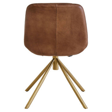 Orsina Buffalo Brown Leather Accent Chair with Gold Legs | Modern Armchair