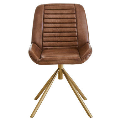 Orsina Buffalo Brown Leather Accent Chair with Gold Legs | Modern Armchair