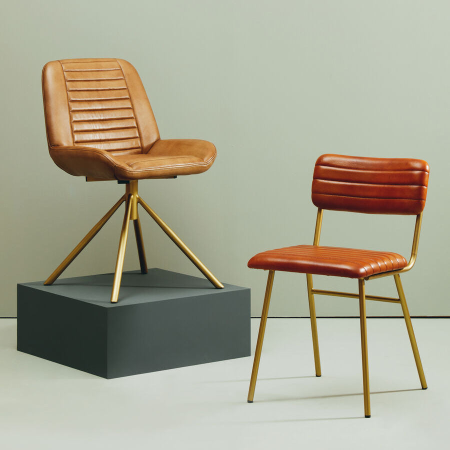 Orsina Buffalo Brown Leather Accent Chair with Gold Legs | Modern Armchair