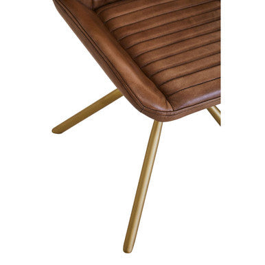 Orsina Buffalo Brown Leather Accent Chair with Gold Legs | Modern Armchair