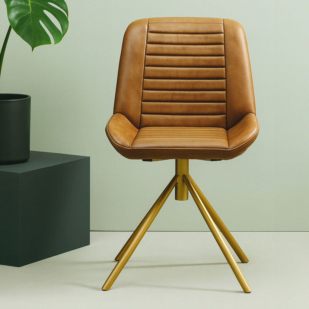 Orsina Buffalo Brown Leather Accent Chair with Gold Legs | Modern Armchair