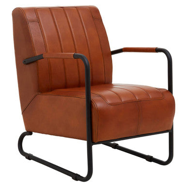 Orsina Buffalo Tan Leather Armchair – Mid-Century Modern Accent Chair