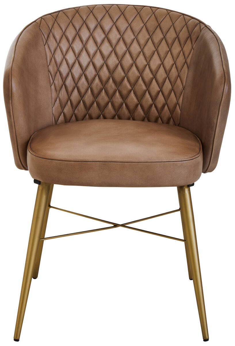 Orsina Buffalo Grey Leather Accent Chair | Tufted Back & Gold Legs
