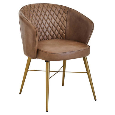 Orsina Buffalo Grey Leather Accent Chair | Tufted Back & Gold Legs
