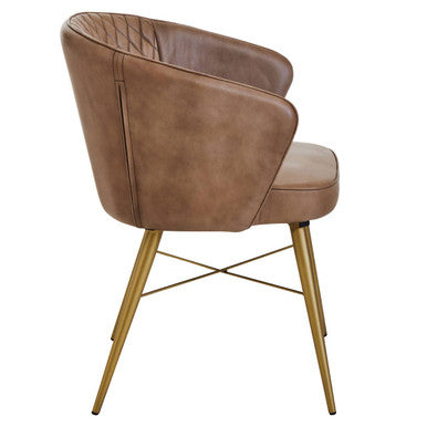 Orsina Buffalo Grey Leather Accent Chair | Tufted Back & Gold Legs
