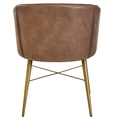 Orsina Buffalo Grey Leather Accent Chair | Tufted Back & Gold Legs
