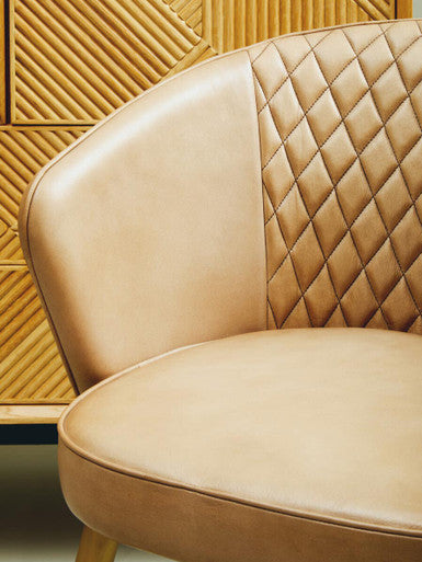 Orsina Buffalo Grey Leather Accent Chair | Tufted Back & Gold Legs