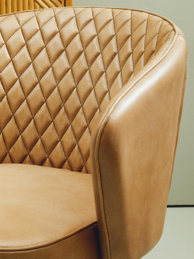 Orsina Buffalo Grey Leather Accent Chair | Tufted Back & Gold Legs
