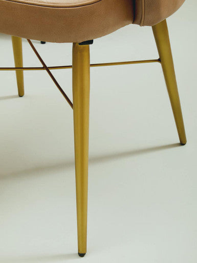 Orsina Buffalo Grey Leather Accent Chair | Tufted Back & Gold Legs