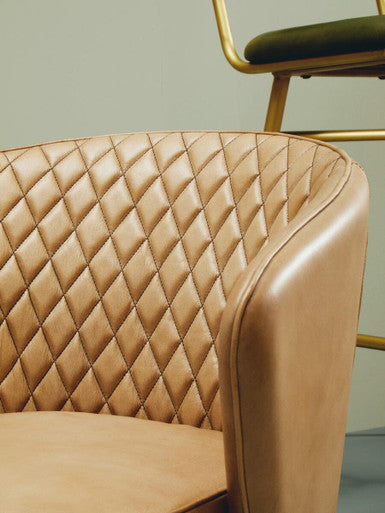 Orsina Buffalo Grey Leather Accent Chair | Tufted Back & Gold Legs
