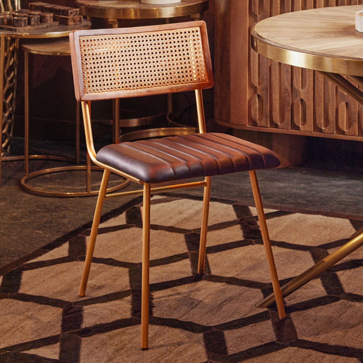Orsina Buffalo Black Leather Dining Chair | Modern Channel Detailing