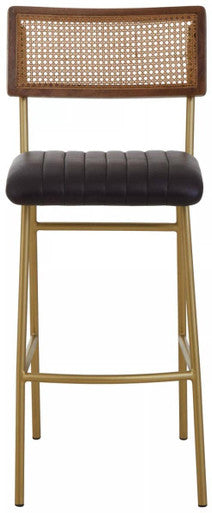 Orsina Buffalo Black Leather Bar Chair | Channel Tufted Kitchen Stool