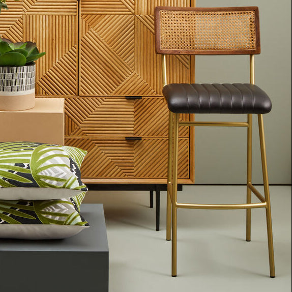 Orsina Buffalo Black Leather Bar Chair | Channel Tufted Kitchen Stool