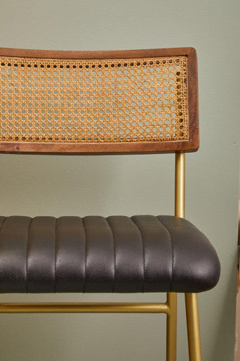 Orsina Buffalo Black Leather Bar Chair | Channel Tufted Kitchen Stool