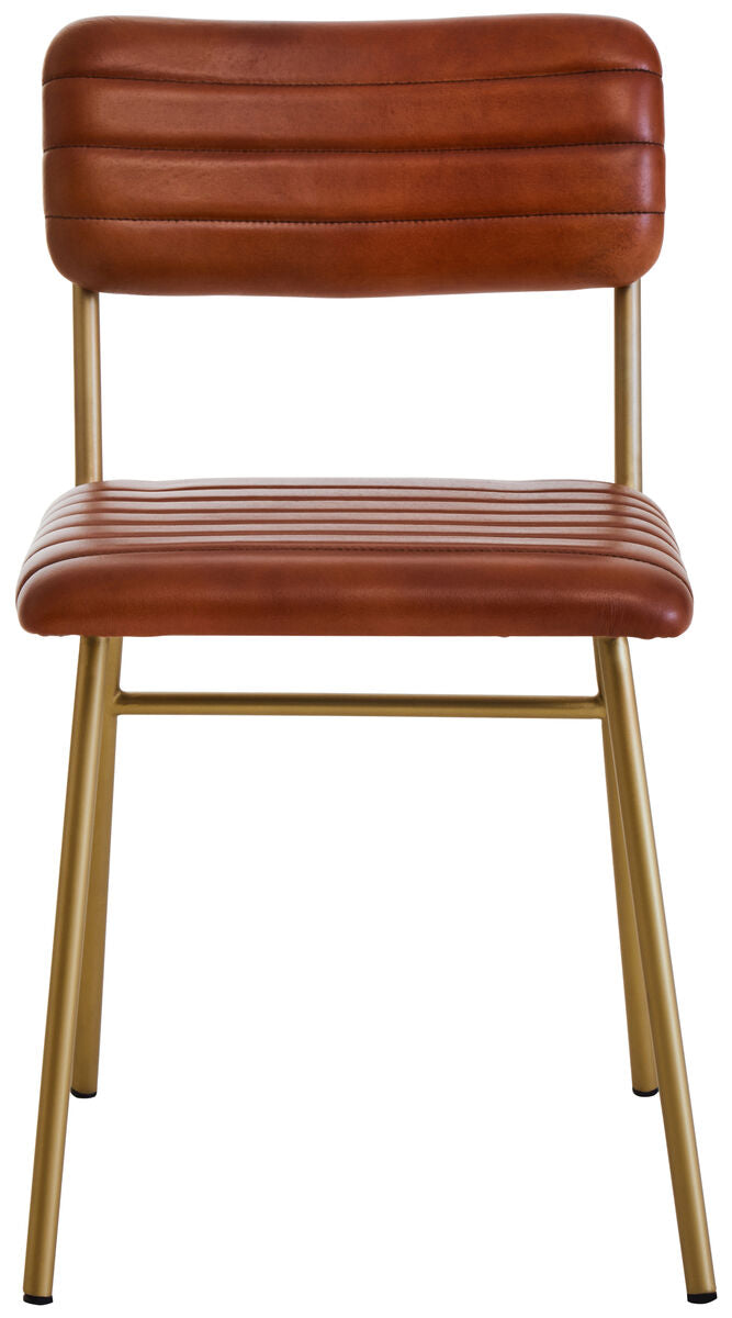 Orsina Buffalo Tan Leather Dining Chair | Gold Frame Modern Seating
