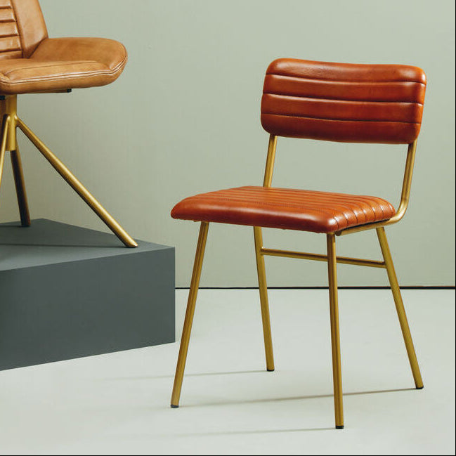 Orsina Buffalo Tan Leather Dining Chair | Gold Frame Modern Seating