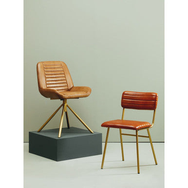 Orsina Buffalo Tan Leather Dining Chair | Gold Frame Modern Seating