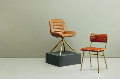 Orsina Buffalo Tan Leather Dining Chair | Gold Frame Modern Seating