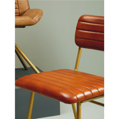 Orsina Buffalo Tan Leather Dining Chair | Gold Frame Modern Seating
