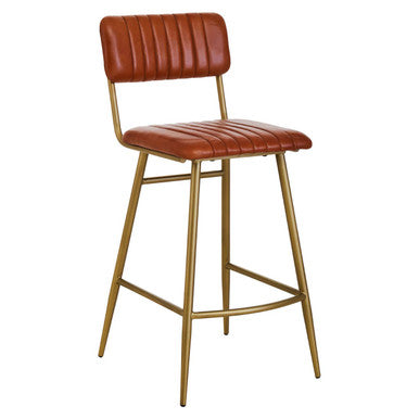 Orsina Buffalo Tan Leather Bar Chair | Gold Finish Frame Stool