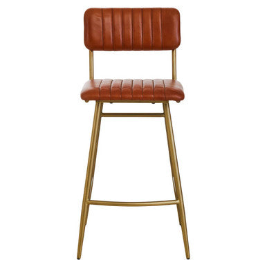 Orsina Buffalo Tan Leather Bar Chair | Gold Finish Frame Stool