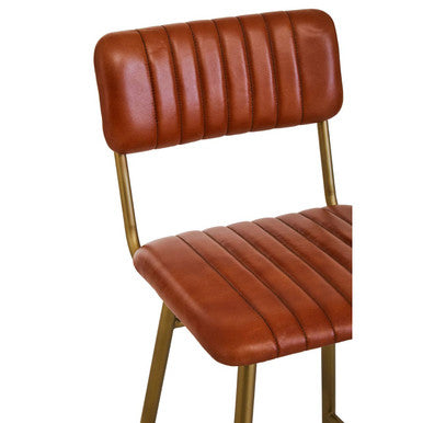 Orsina Buffalo Tan Leather Bar Chair | Gold Finish Frame Stool