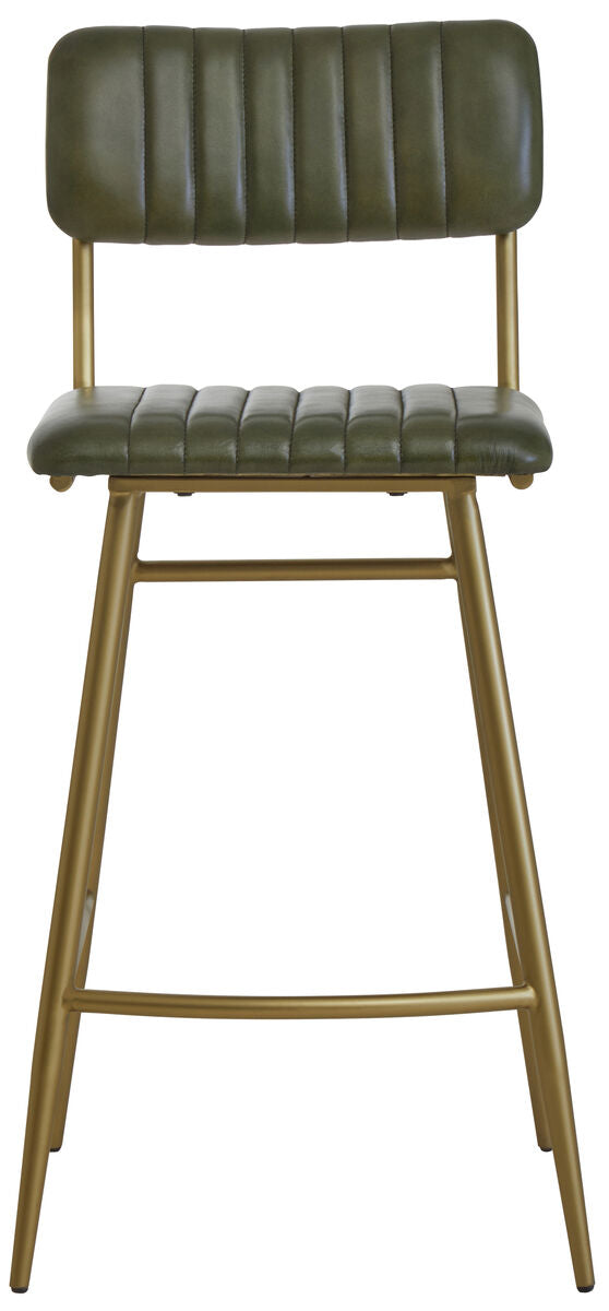 Orsina Buffalo Green Leather Bar Chair – Modern Channel Back Stool