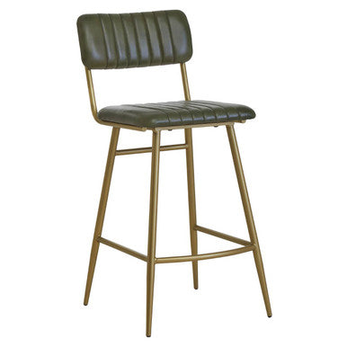 Orsina Buffalo Green Leather Bar Chair – Modern Channel Back Stool