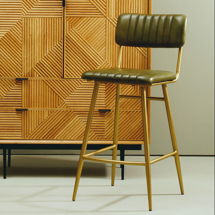 Orsina Buffalo Green Leather Bar Chair – Modern Channel Back Stool