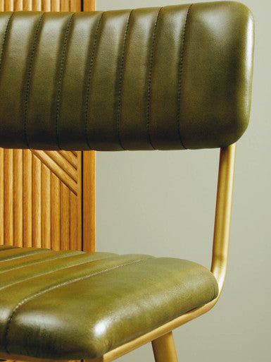 Orsina Buffalo Green Leather Bar Chair – Modern Channel Back Stool
