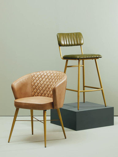 Orsina Buffalo Green Leather Bar Chair – Modern Channel Back Stool