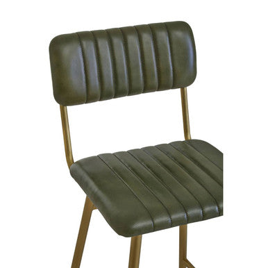 Orsina Buffalo Green Leather Bar Chair – Modern Channel Back Stool