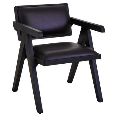Orsina Buffalo Black Leather Accent Chair with Solid Wood Frame