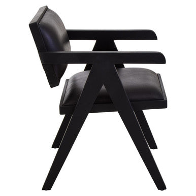 Orsina Buffalo Black Leather Accent Chair with Solid Wood Frame