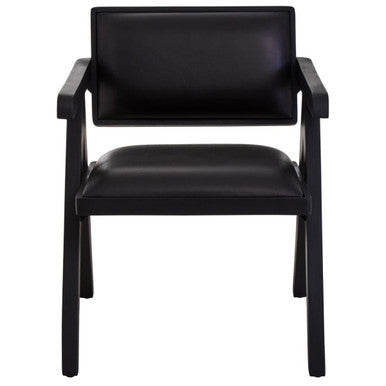Orsina Buffalo Black Leather Accent Chair with Solid Wood Frame